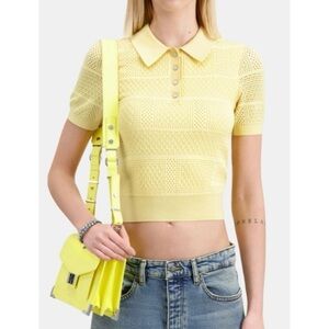 THE KOOPLES Light Yellow Openwork Knit Polo T-Shirt